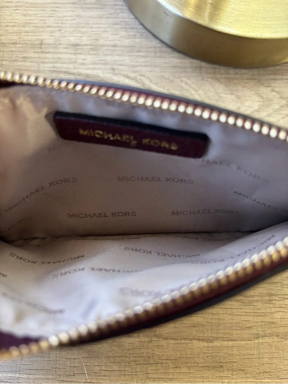 Michael Kors Burgundy Leather Wristlet Card Pouch with Gold Hardware - Picture 4 of 4